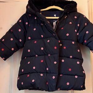 Jacadi Navy Floral Puffer Jacket for Kids with matching Chapka Hat